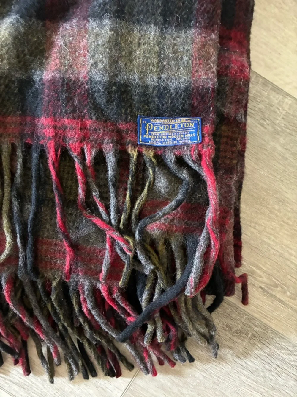 Pendleton 100% Wool Throw Blanket Olive Red Brown Tones 64 X 53 Retro Vintage